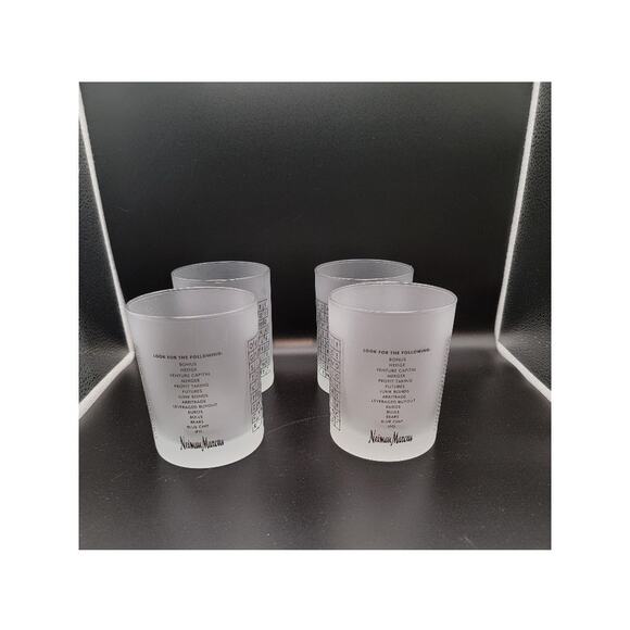 Rare Neiman Marcus Glass Barware Set of 4 Wall Street Word Search Frosted‎ - Picture 9 of 11
